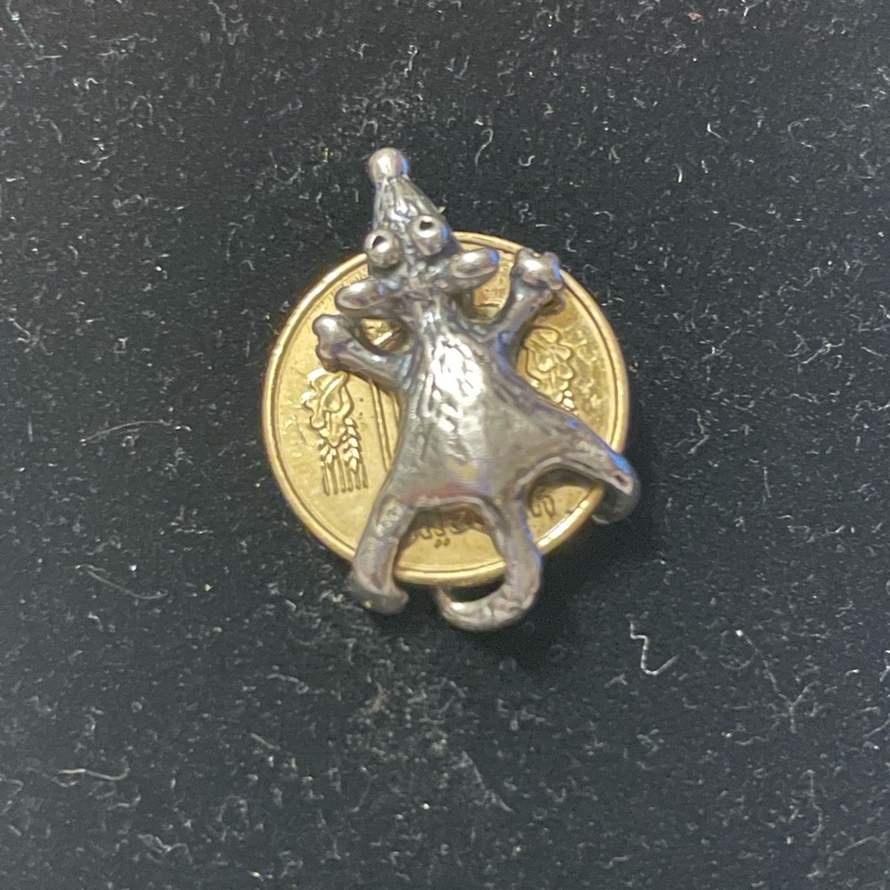 Handmade sterling silver good luck mouse and coin
